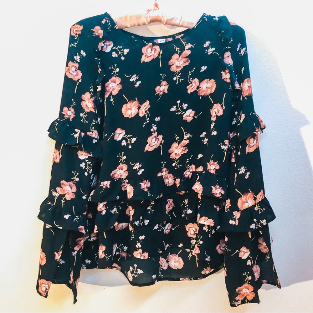 BP. Nordstrom Floral Ruffle Blouse